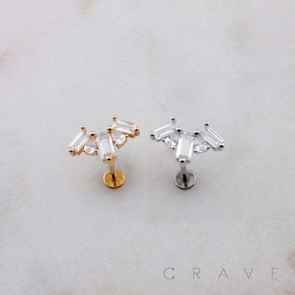 TEARDROP CZ BAGUETTE MIX ARCH FAN THREADLESS (PUSH IN) 316L SURGICAL STEEL LABRET SET TEARDROP CZ BAGUETTE MIX ARCH FAN THREADLESS (PUSH IN) 316L SURGICAL STEEL LABRET SET